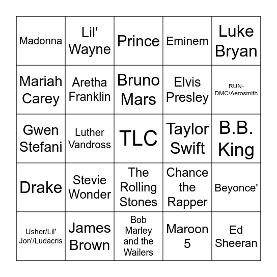 Artist Name Diverse Mix 2 Bingo Card