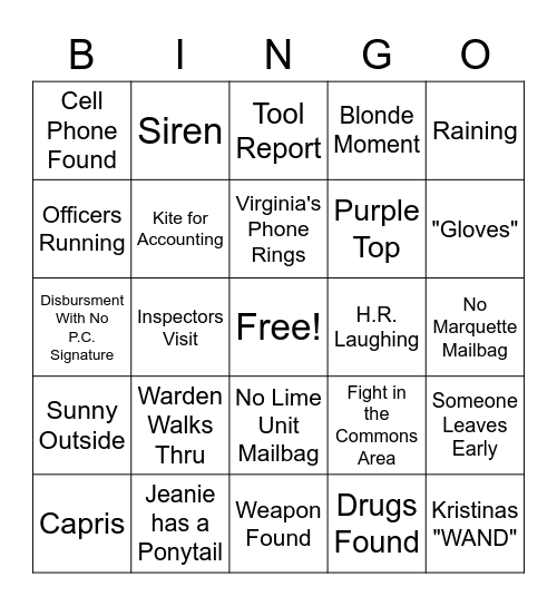 MAILROOM BINGO Card