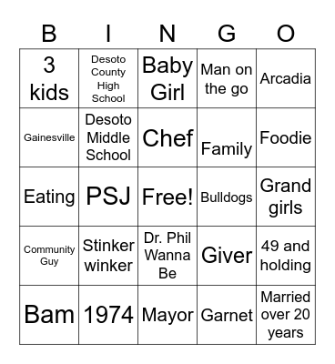 Gainer's Bingo Card