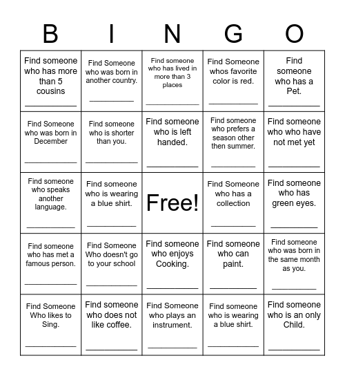 Find Someone Who Bingo Card