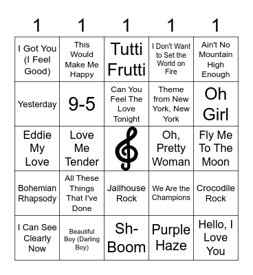 Oldies Bingo Card
