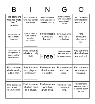 Find Someone Who Bingo Card