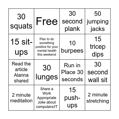 Frinally Friday Bingo Card