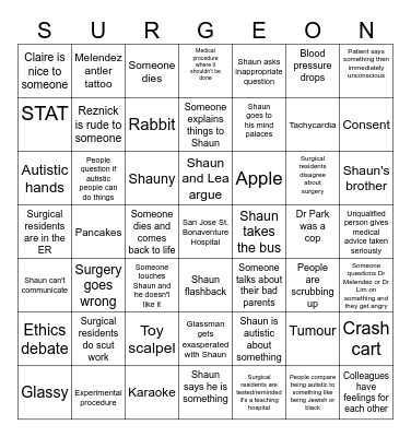 I am a surgeon Bingo Card