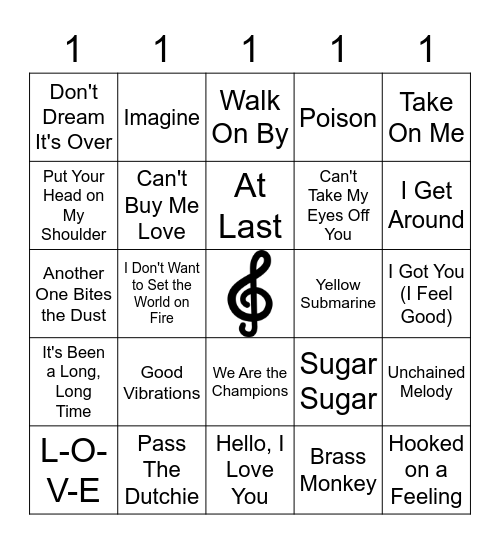 Oldies Bingo Card