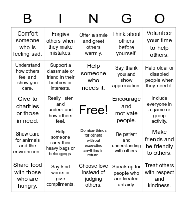 COMPASSION BINGO Card