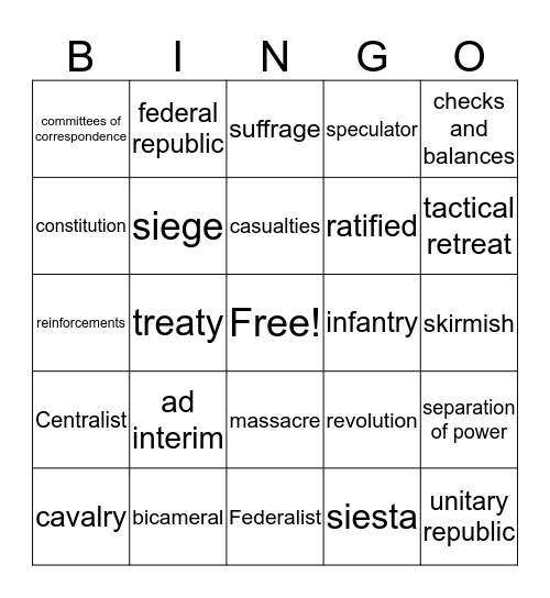 Era 5, Part 2 Vocabulary Bingo Card