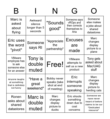 VMware Bingo Drinking Game Bingo Card