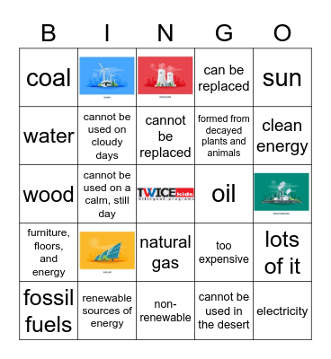 Sources of Energy Bingo Card