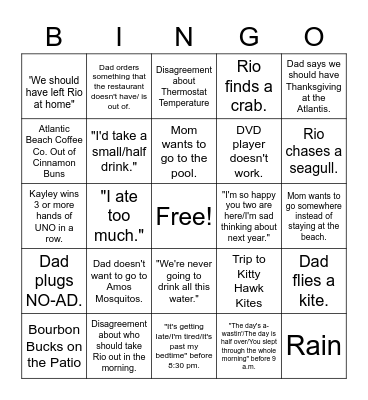 Beach Trip Bingo Card