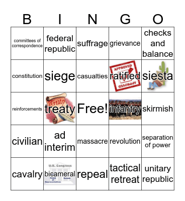 Era 5 Part 2 Revolution Vocabulary Bingo Card