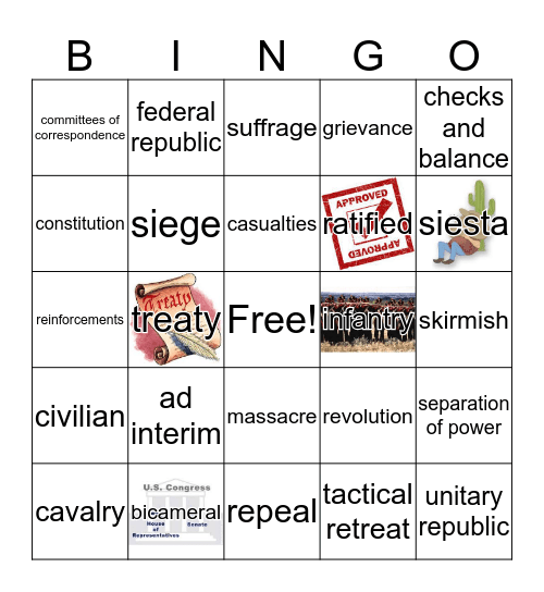Era 5 Part 2 Revolution Vocabulary Bingo Card