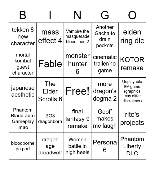 Summer gayme fest Bingo Card