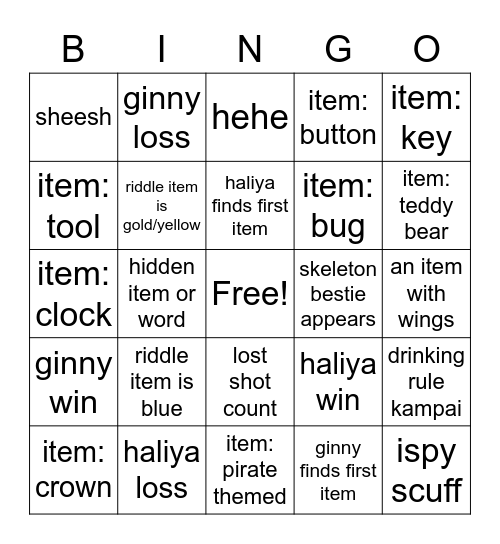 Ginny X Haliya iSPY Bingo Card