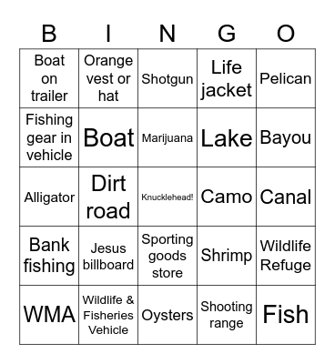 Louisiana Law Bingo Card