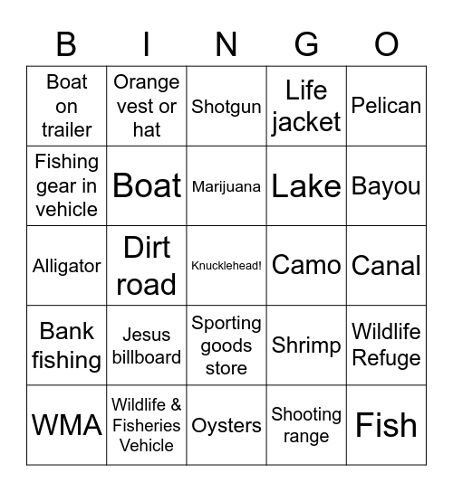 Louisiana Law Bingo Card