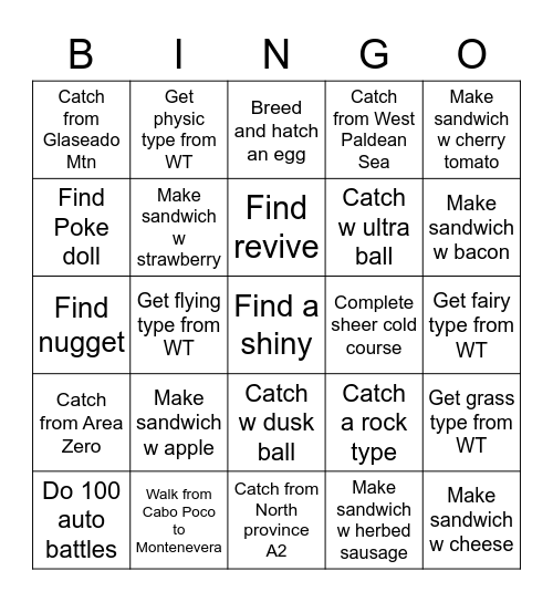 S/V Bingo no TMs Bingo Card