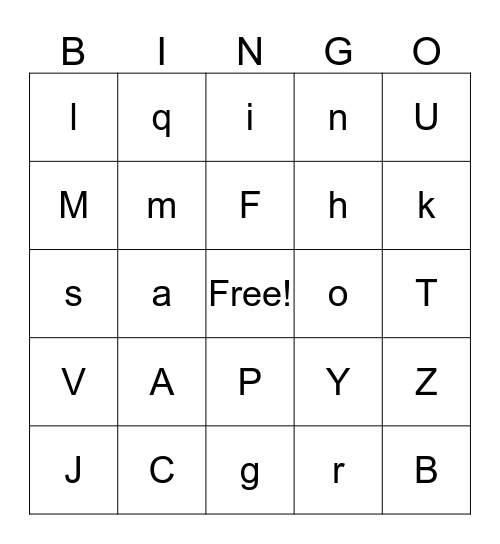 Alphabet Bingo Card