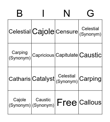 SAT VOCABULARY Bingo Card