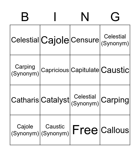 SAT VOCABULARY Bingo Card