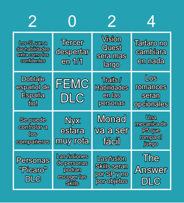 Persona 3 Reload Bingo Card