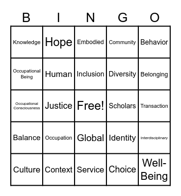 Occupational Science BingOS Bingo Card