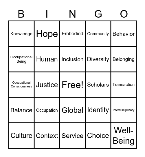 Occupational Science BingOS Bingo Card