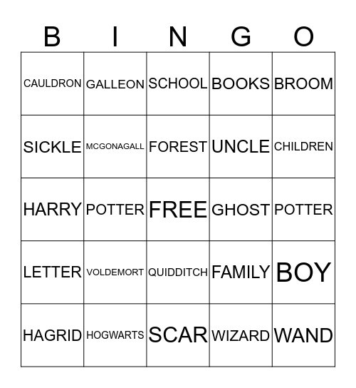 Harry Potter Bingo 2 Bingo Card