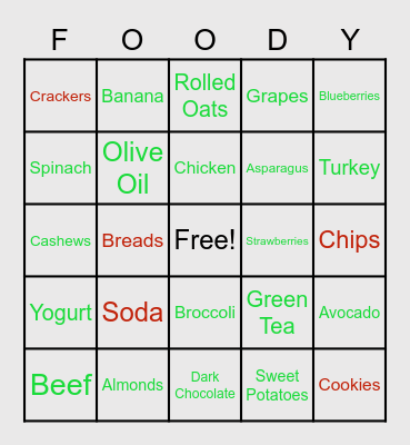 Mood Food Bingo Card