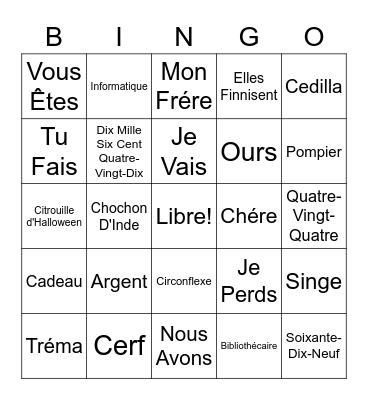 French Bingo Card