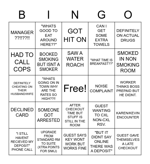 QUALITY INN HANES MALL BINGO! Bingo Card