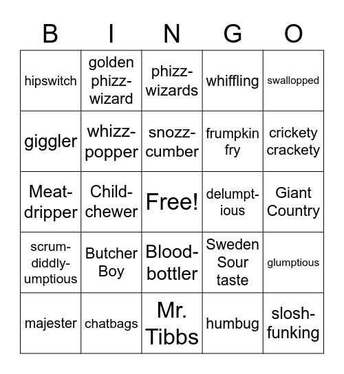 The BFG Bingo Card