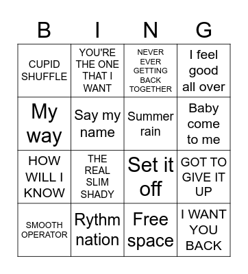 KAMIKAZE KARAOKE Bingo Card