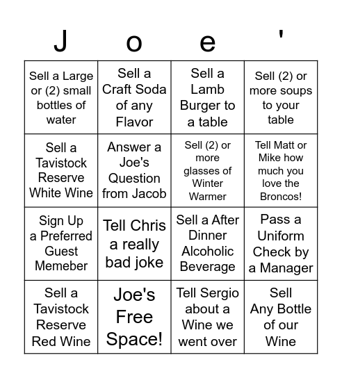 Server BINGO! Bingo Card