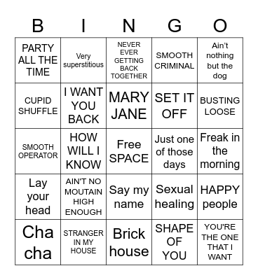 KAMIKAZE KARAOKE Bingo Card