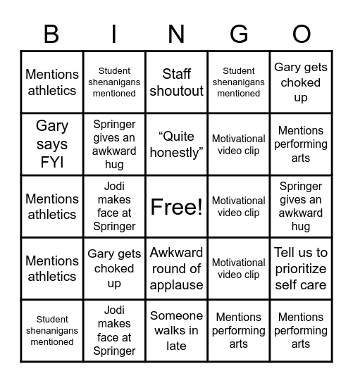 Staff Mtg Bingo Card