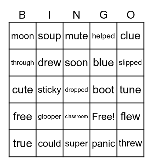 oo Words Bingo Card