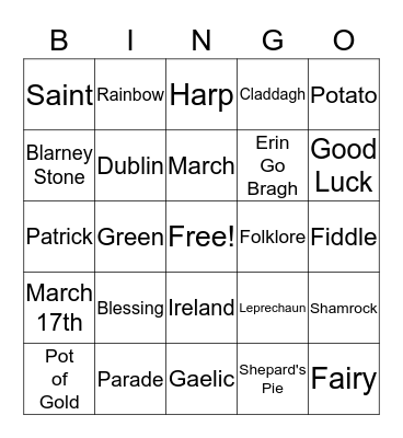 St. Patty's Day Bingo Card