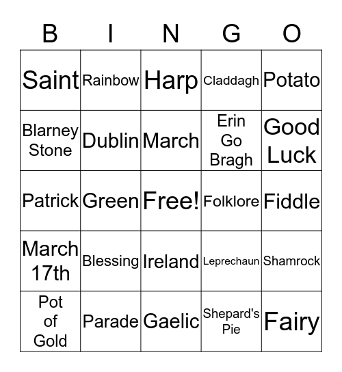 St. Patty's Day Bingo Card