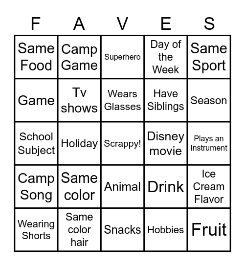 Scrappy friendship Bingo Card