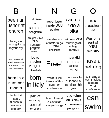 Bingo N' Bantah Bingo Card