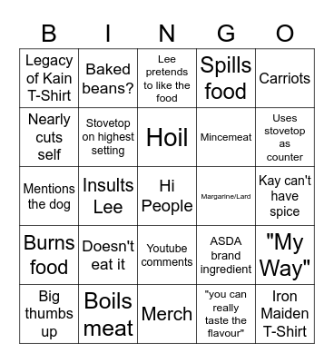 Kays Cooking Bingo Card