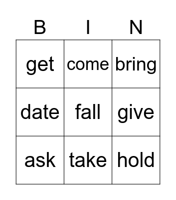BACK Bingo Card