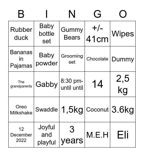 Baby Shower Bingo🍼 Bingo Card