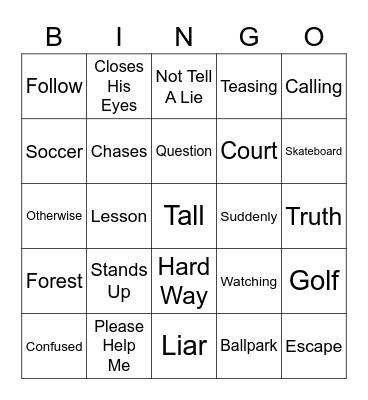 The Boy Who Cried Wolf Bingo Card