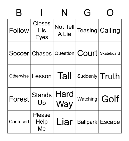The Boy Who Cried Wolf Bingo Card