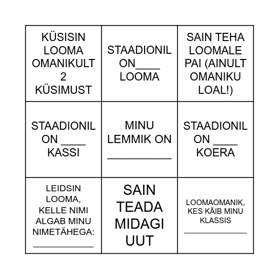 LEMMIKLOOMAPÄEV Bingo Card