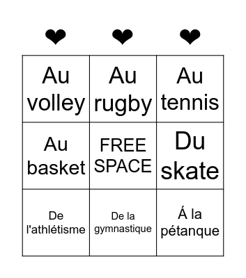French sports Bingo Card