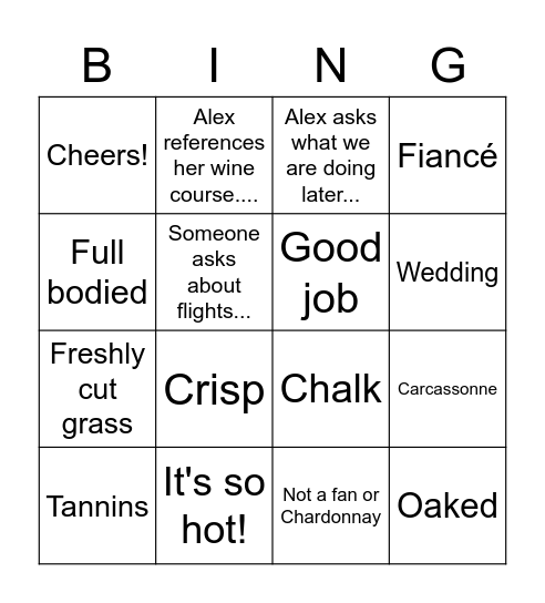 Alexandria's Hen Do Bingo Card