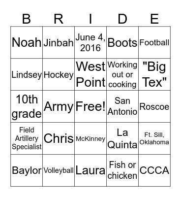 Laura and Chris......Wedding Bingo Card
